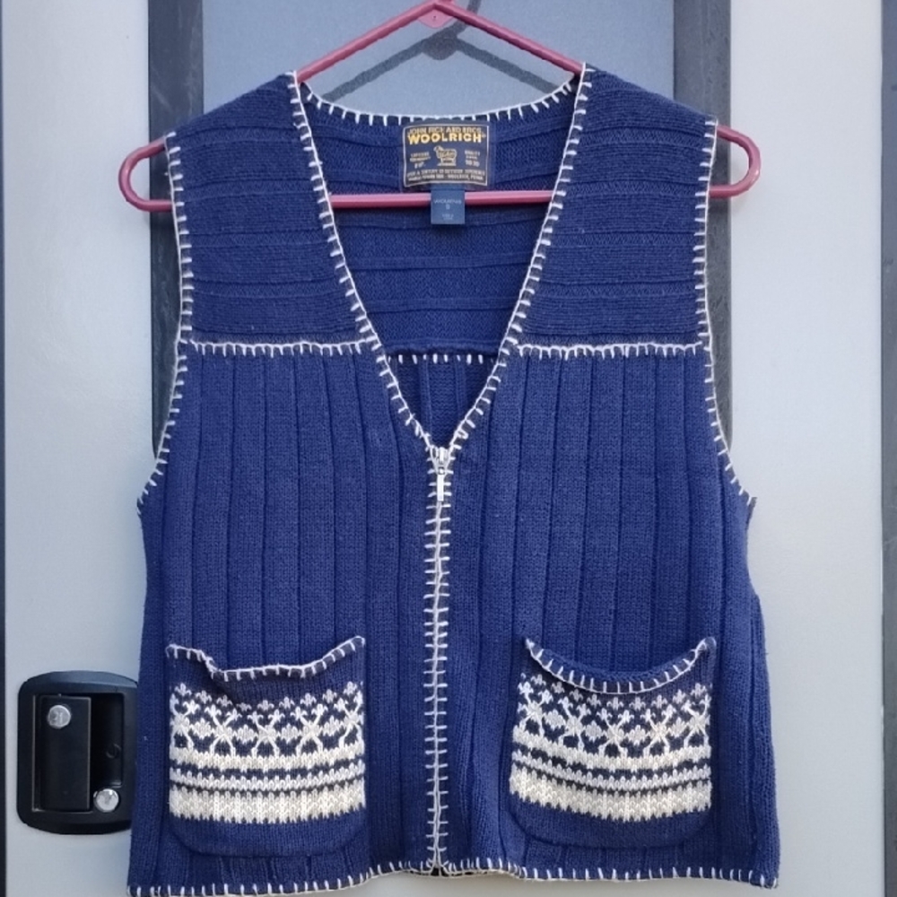 Woolrich Sweater Vest Blue Full Zip Women's S Small